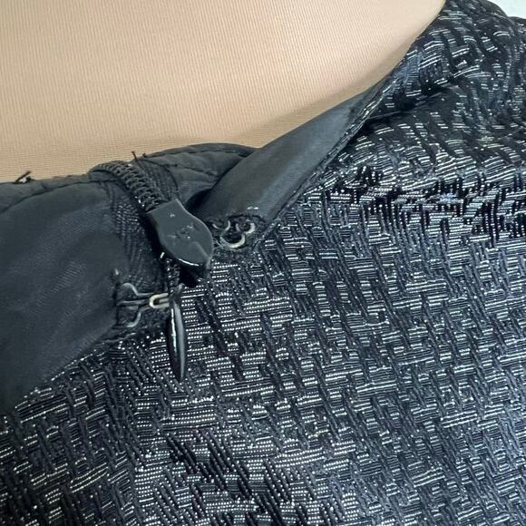 Vintage Evan Picone Sheath Dress 16 Womens Jacquard Black Pleated Work Event 90s - Picture 9 of 11